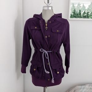 Purple sweater with lots of pockets and hood